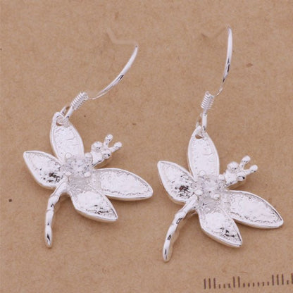 Dragonfly Diamond Earrings Necklace Ring Silver Plated Set-Jewearrings