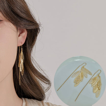 Dragonfly Point Water Leaves Tassel Hanging Earrings Female-Jewearrings