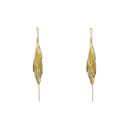 Dragonfly Point Water Leaves Tassel Hanging Earrings Female-Jewearrings