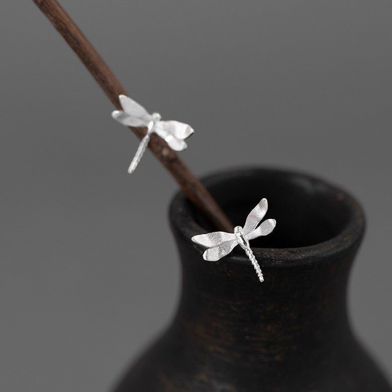 Dragonfly Stud Earrings Sterling Silver Elegance-Jewearrings