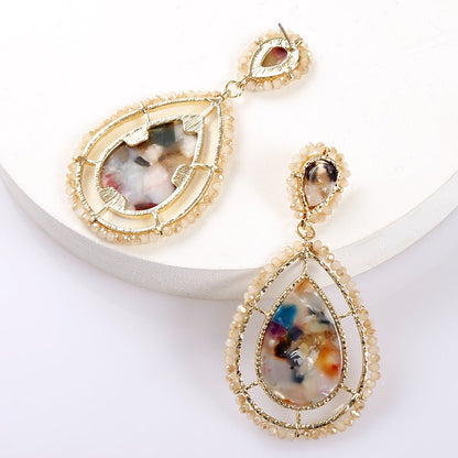 Drop-shaped Acetate Plate Earrings Artificial Gemstone Crystal Bead Earrings Women-Jewearrings