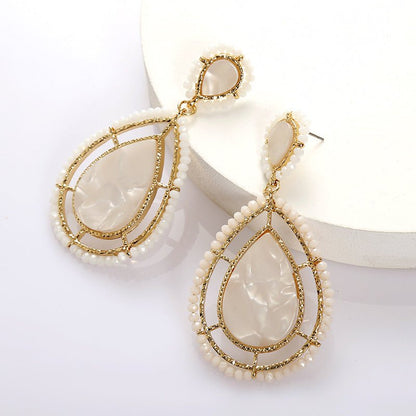 Drop-shaped Acetate Plate Earrings Artificial Gemstone Crystal Bead Earrings Women-Jewearrings