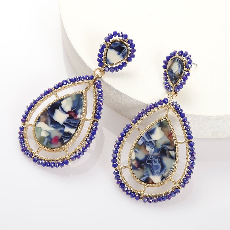 Drop-shaped Acetate Plate Earrings Artificial Gemstone Crystal Bead Earrings Women-Jewearrings