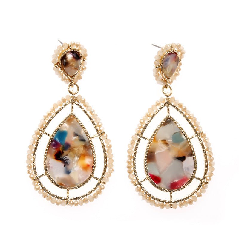 Drop-shaped Acetate Plate Earrings Artificial Gemstone Crystal Bead Earrings Women-Jewearrings