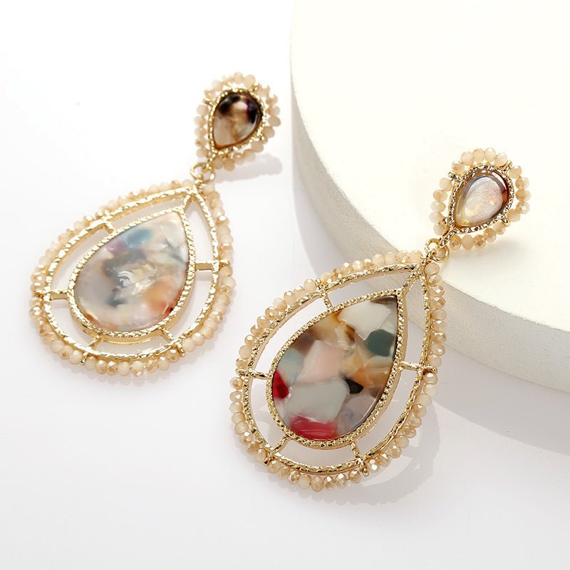 Drop-shaped Acetate Plate Earrings Artificial Gemstone Crystal Bead Earrings Women-Jewearrings