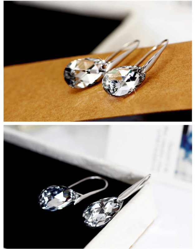 Drop-shaped Austrian Crystal Ear Hook Earrings-Jewearrings