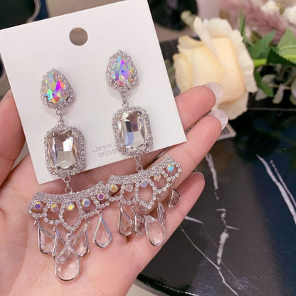 Drop Shaped Crystal Full Of Diamond Temperament Long Earrings Atmospheric Earrings-Jewearrings