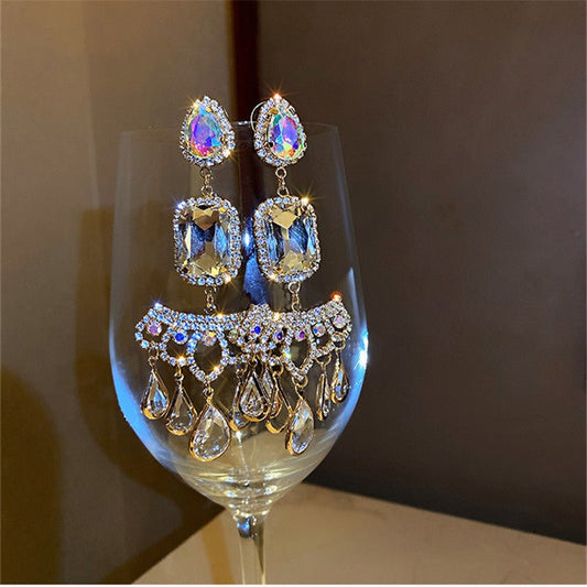 Drop Shaped Crystal Full Of Diamond Temperament Long Earrings Atmospheric Earrings-Jewearrings