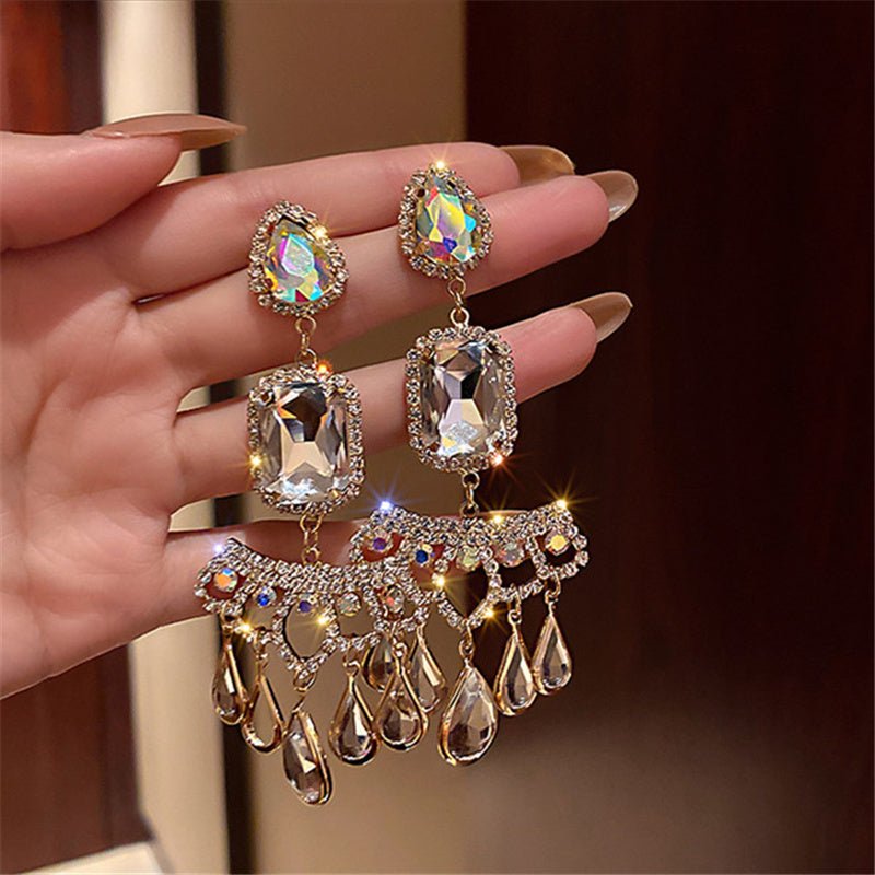 Drop Shaped Crystal Full Of Diamond Temperament Long Earrings Atmospheric Earrings-Jewearrings