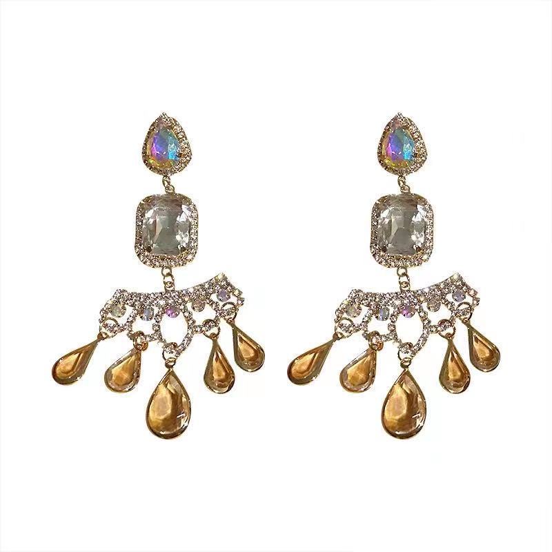 Drop Shaped Crystal Full Of Diamond Temperament Long Earrings Atmospheric Earrings-Jewearrings