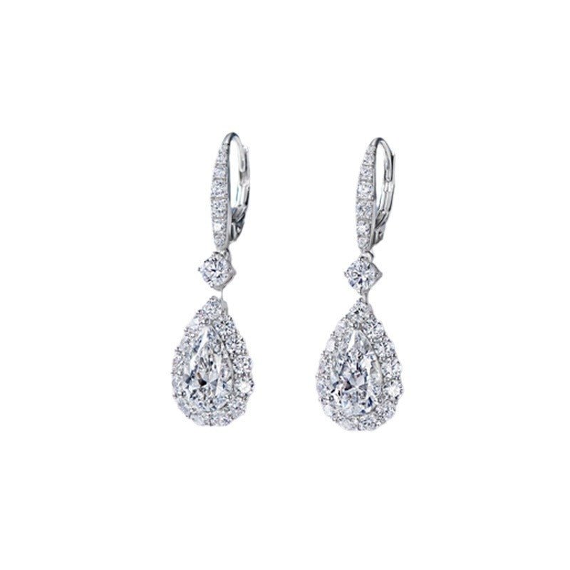 Drop-shaped Diamond Earrings Women's Sterling Silver Enclosure-Jewearrings