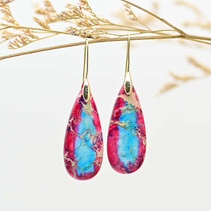 Drop-shaped Earrings Natural Stone Red And Blue Color Matching Earrings-Jewearrings