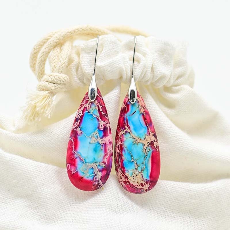 Drop-shaped Earrings Natural Stone Red And Blue Color Matching Earrings-Jewearrings