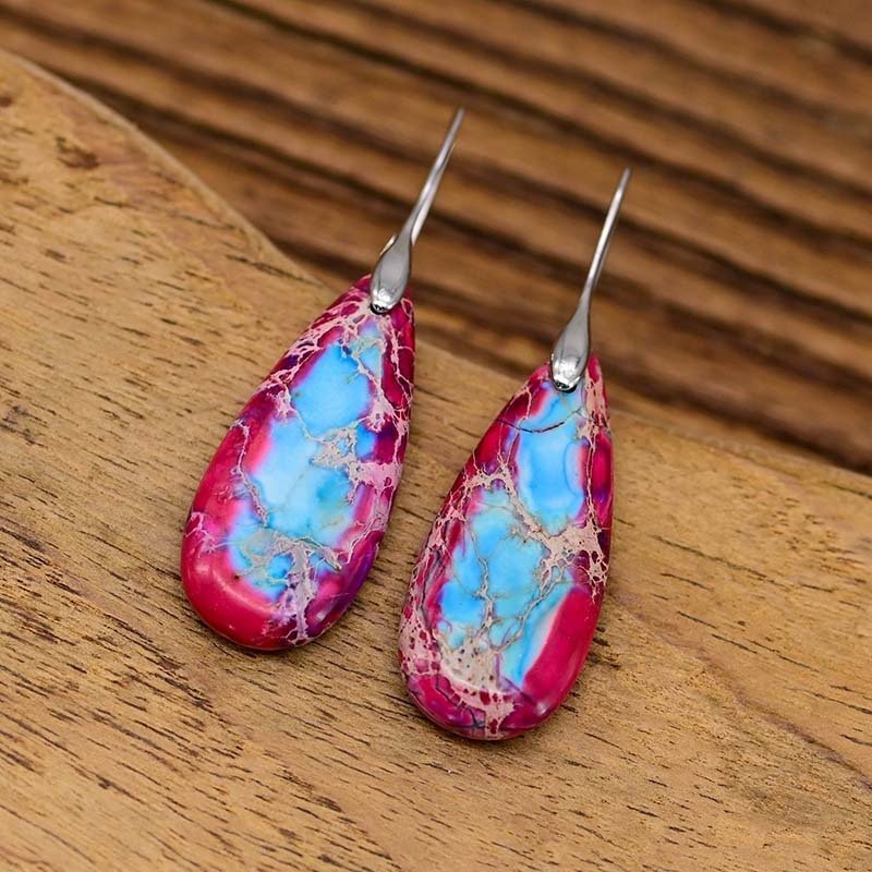 Drop-shaped Earrings Natural Stone Red And Blue Color Matching Earrings-Jewearrings