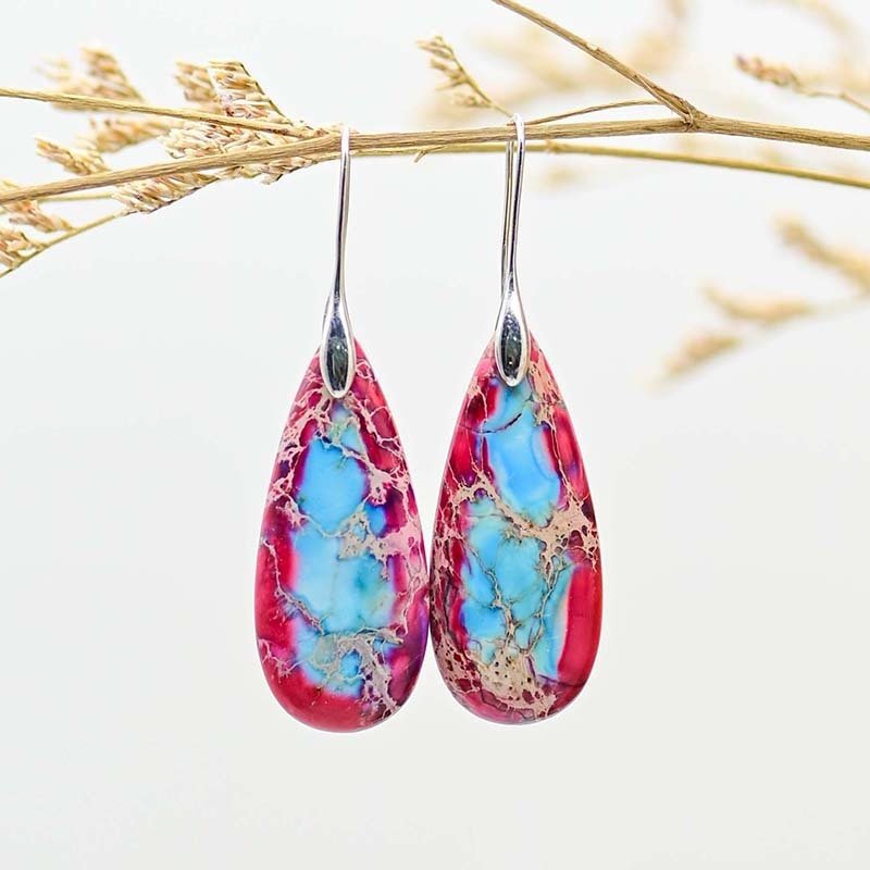 Drop-shaped Earrings Natural Stone Red And Blue Color Matching Earrings-Jewearrings