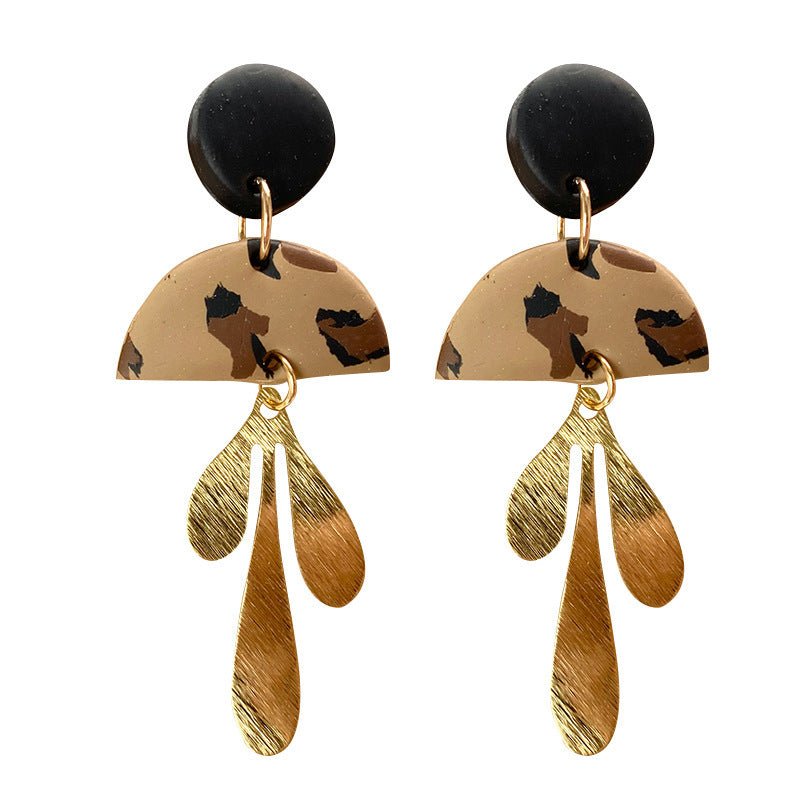 Drop-shaped Gold Foil Design Leopard Flower Polymer Clay Earrings-Jewearrings