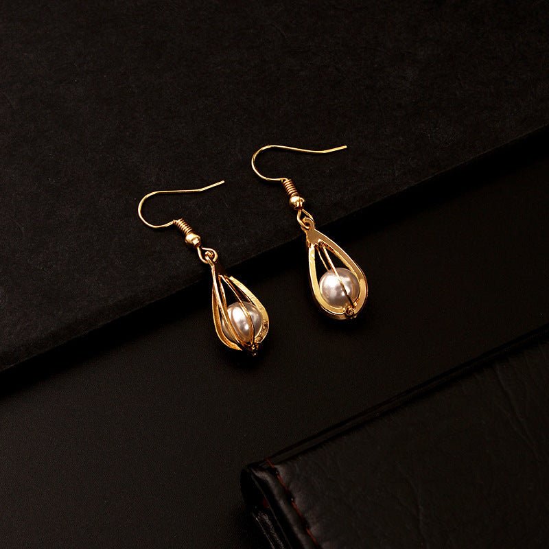 Drop-Shaped Pearl Long Gold-Covered Vintage Tassel Gold Earrings-Jewearrings