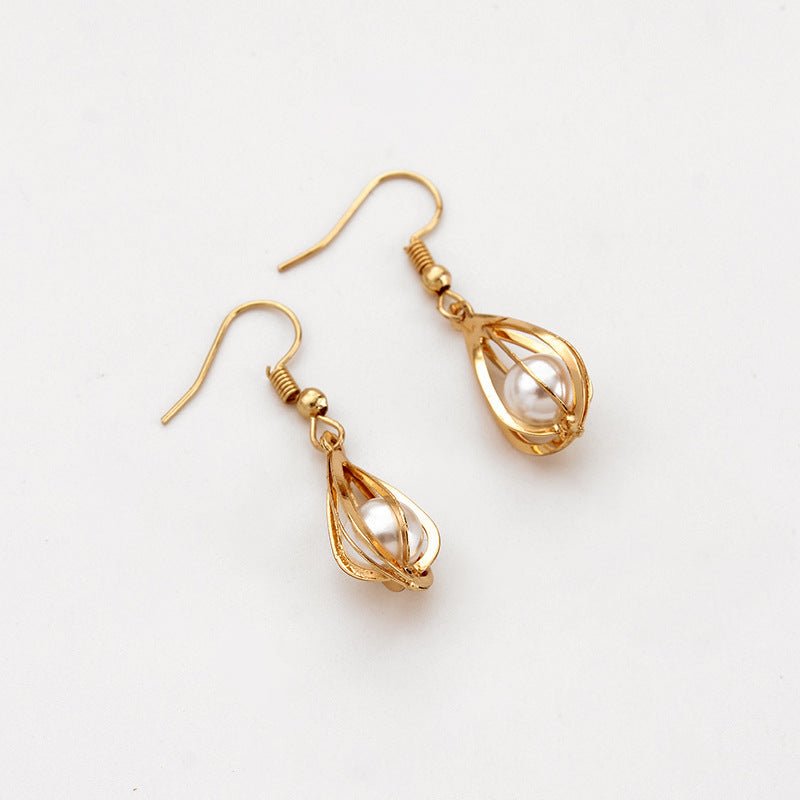 Drop-Shaped Pearl Long Gold-Covered Vintage Tassel Gold Earrings-Jewearrings