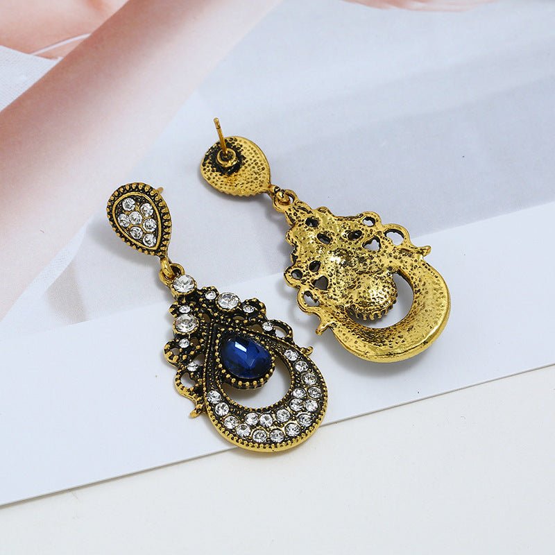 Drop-shaped Retro Alloy Diamond Earrings-Jewearrings