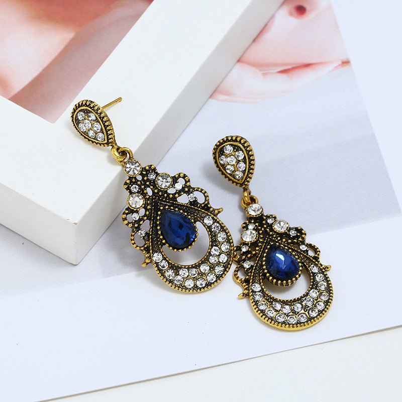 Drop-shaped Retro Alloy Diamond Earrings-Jewearrings