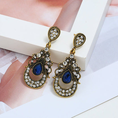 Drop-shaped Retro Alloy Diamond Earrings-Jewearrings