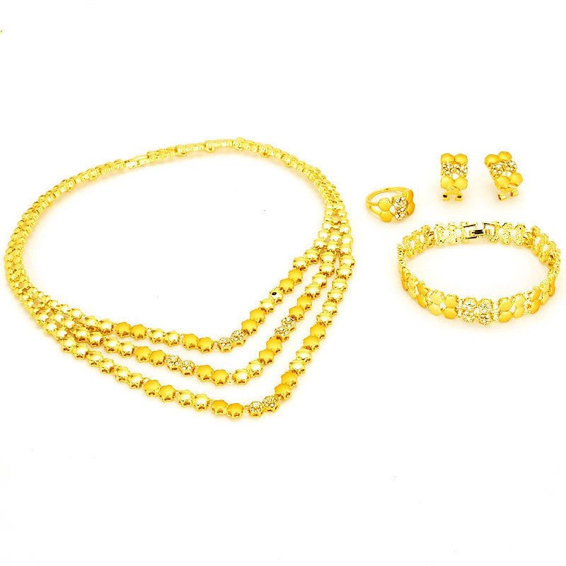 Dubai Jewelry Set Women's Gold Necklace Earrings-Jewearrings