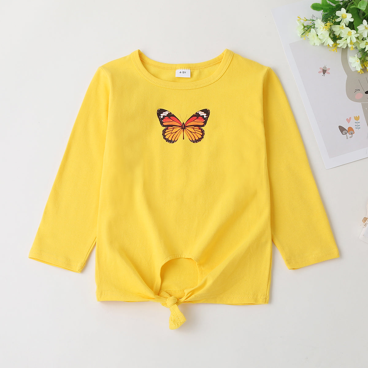 Round Neck Butterfly Graphic Long Sleeve T-Shirt-Jewearrings