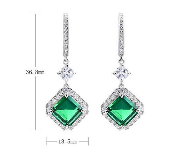 Women's S925 Silver Emerald Square Earrings-Jewearrings