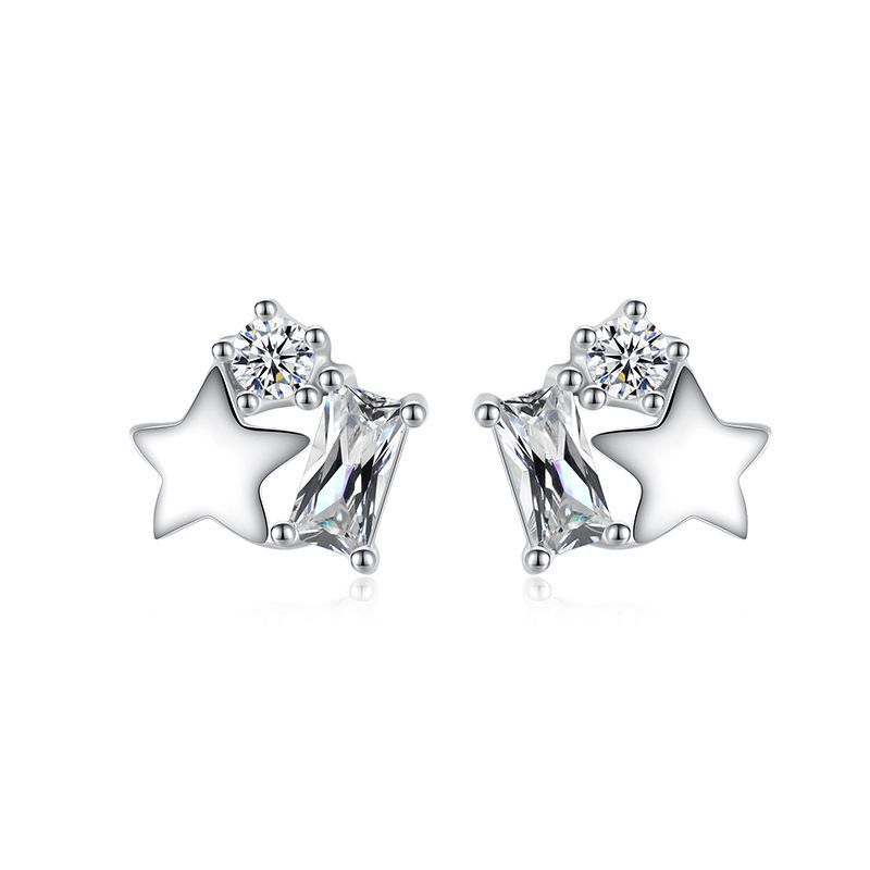 S925 Silver Star Sugar Cube Earrings With Diamonds-Jewearrings