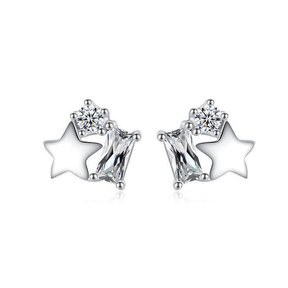 S925 Silver Star Sugar Cube Earrings With Diamonds-Jewearrings