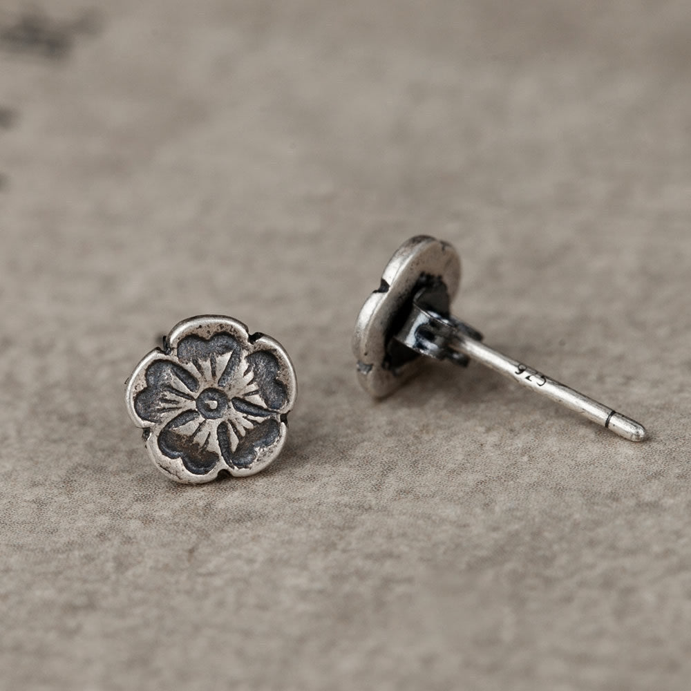 Dark Dream 925 Silver Rose Shaped Stud Earrings Vintage Silver Jewelry-Jewearrings