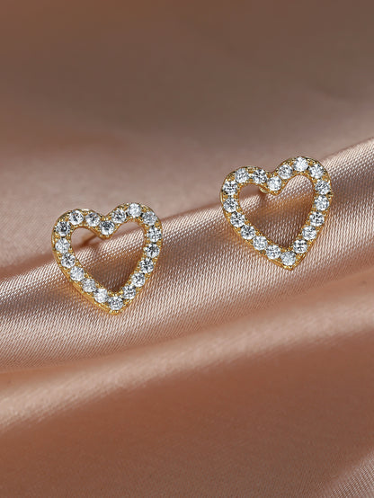 Women's Micro Set Zircon Cutout Heart Stud Earrings-Jewearrings