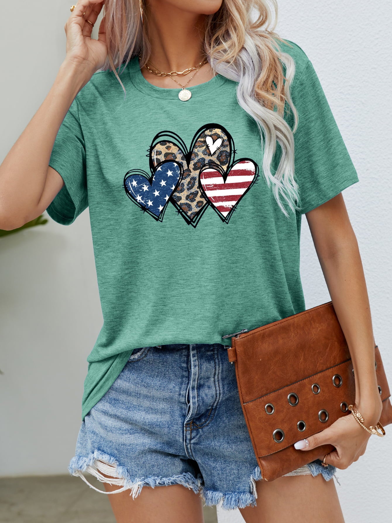 US Flag Leopard Heart Graphic Tee-Jewearrings