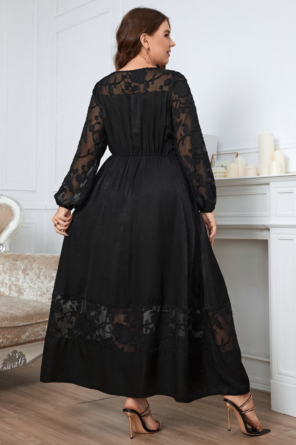 Melo Apparel Plus Size Embroidery Round Neck Long Sleeve Maxi Dress-Jewearrings