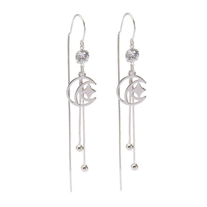 Moon Star Shape Sterling Silver Earrings Women-Jewearrings