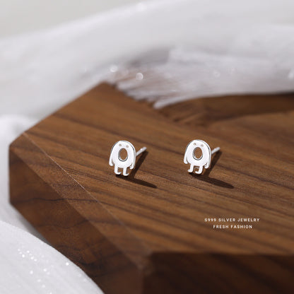 S999 Pure Silver Ghost Stud Earrings Female Niche Cartoon-Jewearrings