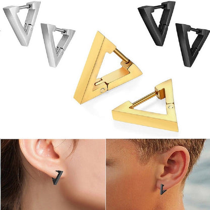 Stainless Steel Creative Hoop Earrings Women Triangular Earrings Fashion Jewelry Huggie Men Punk Hiphop-Jewearrings