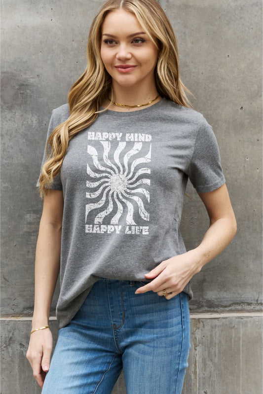 Simply Love Full Size HAPPY MIND HAPPY LIFE Graphic Cotton Tee-Jewearrings