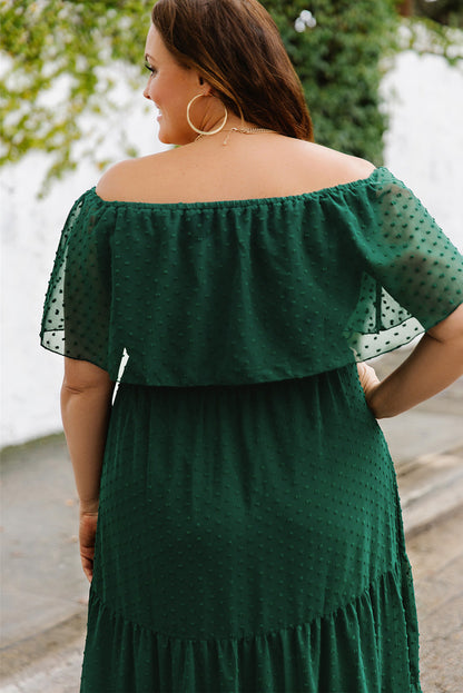 Plus Size Swiss Dot Off-Shoulder Tiered Dress-Jewearrings