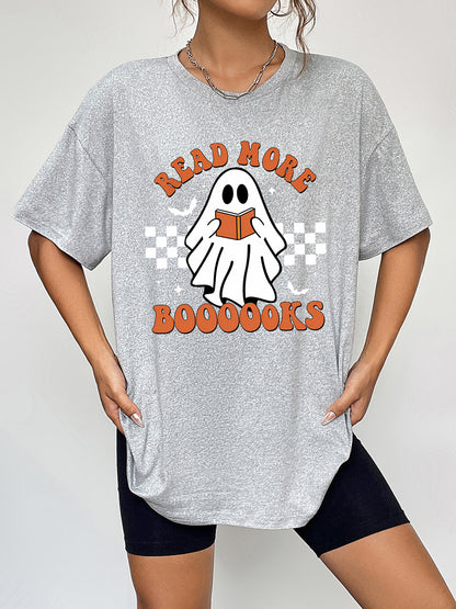 Round Neck Short Sleeve Ghost Graphic T-Shirt-Jewearrings