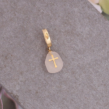 Natural Stone Cross Earrings Female Personality-Jewearrings