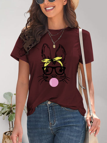 Rabbit Graphic Round Neck Short Sleeve T-Shirt-Jewearrings