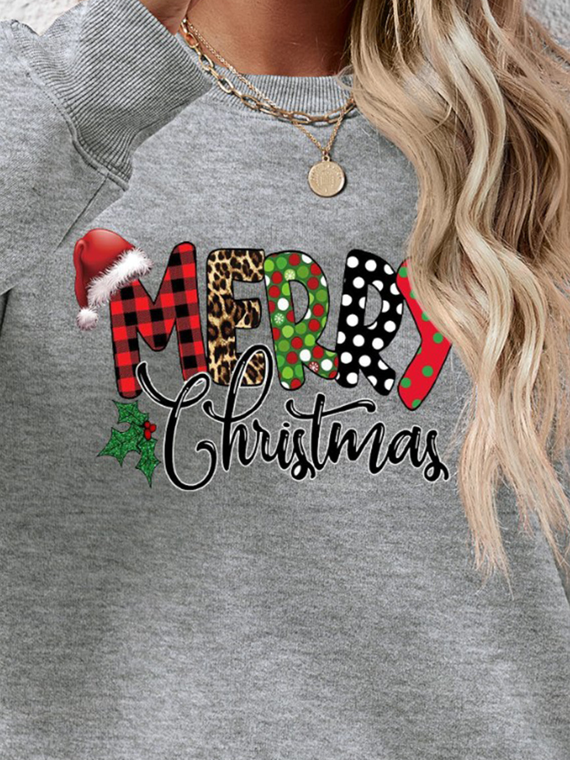 MERRY CHRISTMAS Round Neck Dropped Shoulder Sweatshirt-Jewearrings