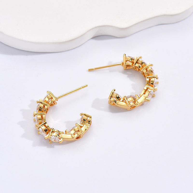 Ornament Simple Rhinestone Ear Clip Design C- Ring Earrings-Jewearrings