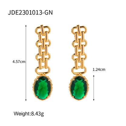 Retro Long Oval Zircon Ear Stud Pendant Earrings For Women-Jewearrings