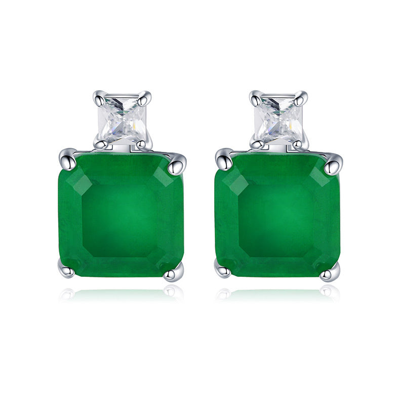 Ectangular Emerald Emerald Earrings With High-end Temperament-Jewearrings