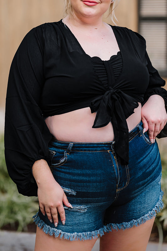 Plus Size Tie Front Crop Top-Jewearrings