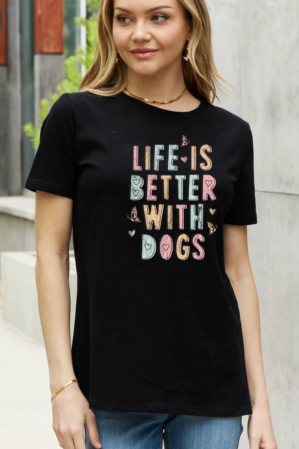 Simply Love Full Size LIFE IS BETTER WITH DOGS Graphic Cotton Tee-Jewearrings