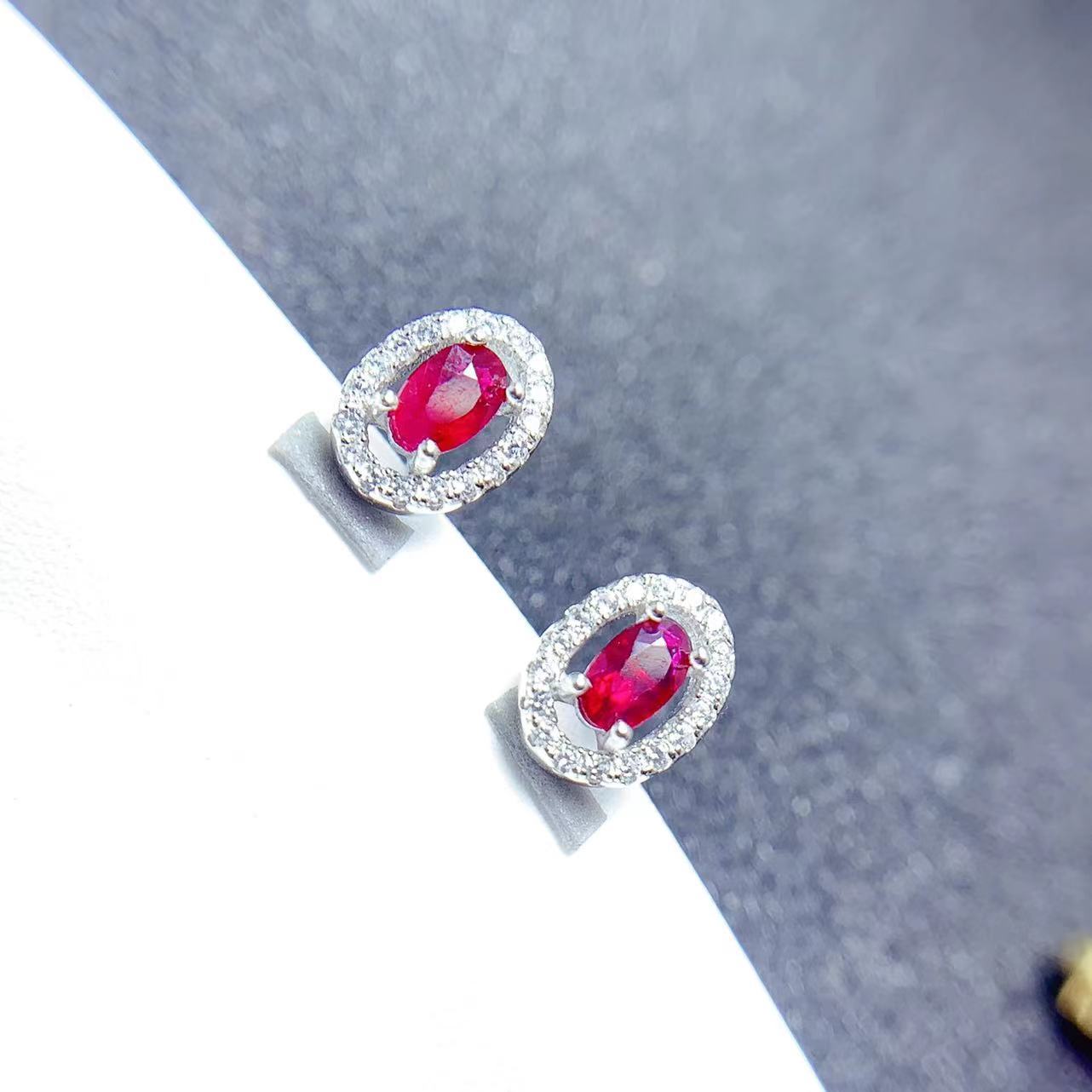 Colored Gems Jewelry 925 Silver Inlaid Natural Pigeon Blood Red Ruby Stud Earrings-Jewearrings