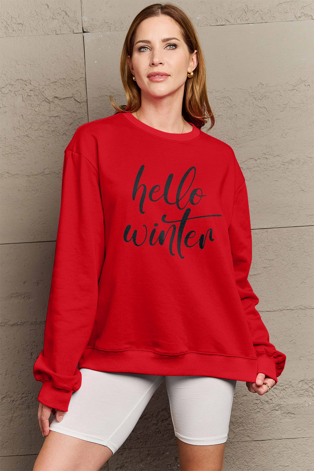 Simply Love Full Size HELLO WINTER Graphic Sweatshirt-Jewearrings